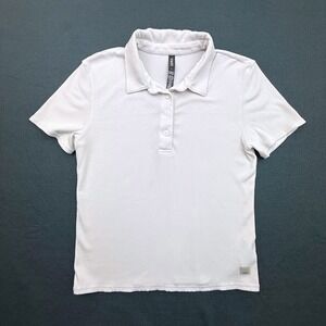 Vuori Pose Polo Shirt Women Large White Ribbed Knit Short Sleeve Athleisure